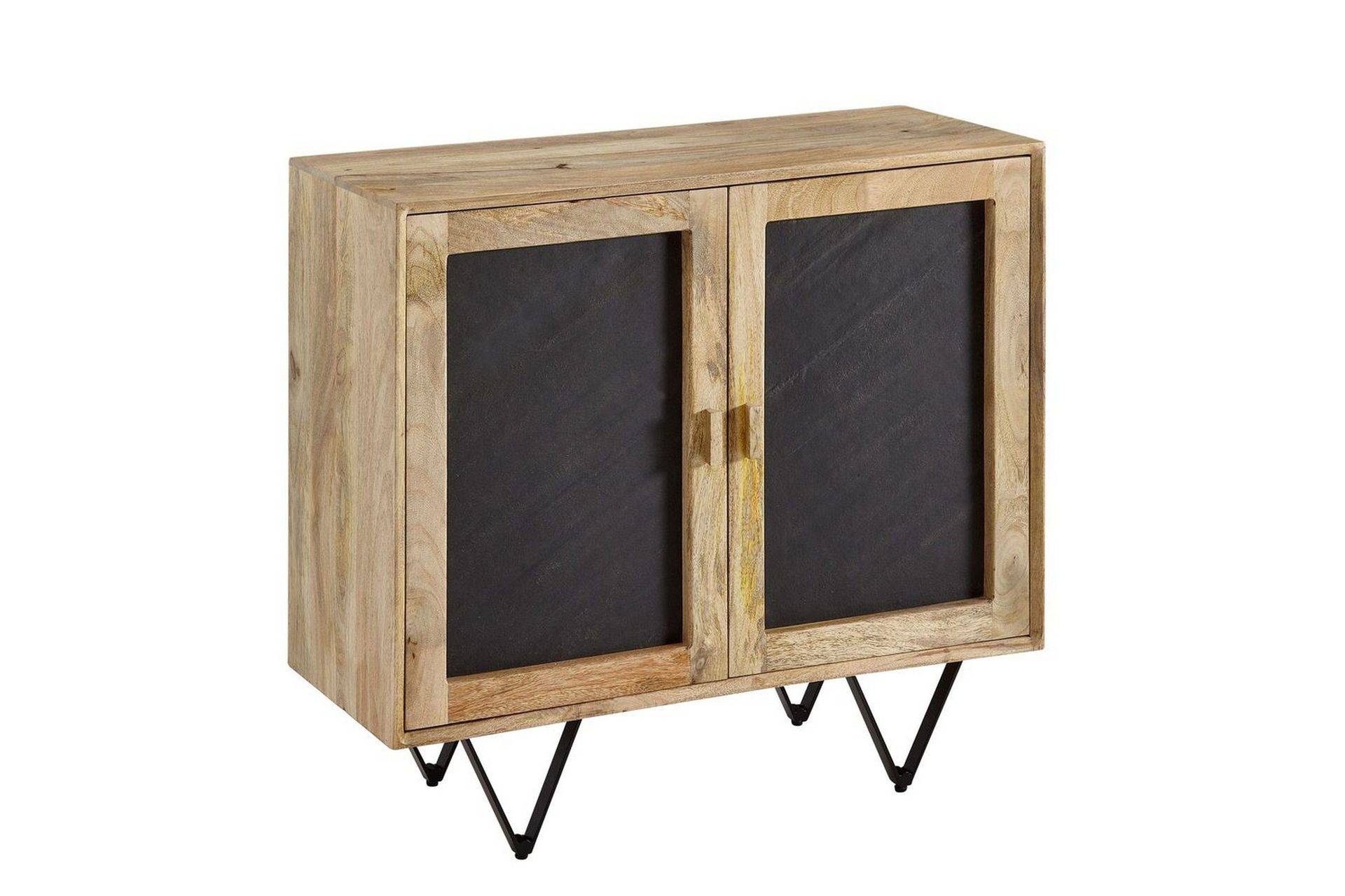 Sideboard Wohnling Massivt trä 80 cm 3D kant stenoptik front 2 dörrar modern - & skänk Brun,Svart