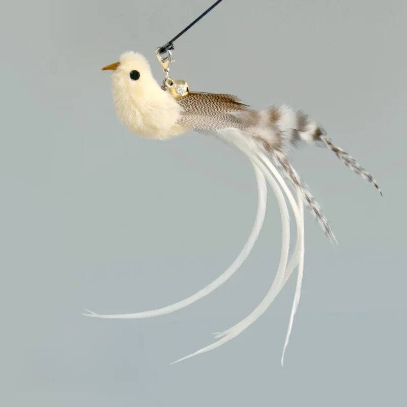 Feather Wand Cat Toy with Bell & Worm String - Interactive Teaser Set - THT-3-White
