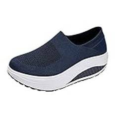 Sneaker med rullsula, dam, sportskor utan skosnören för dam, löparskor, slip-on, ortopediska skor, lätta sneakers, halkfria, fritidsskor, bekväma, promenadskor, platta halvskor, Mörkblå, 39 EU