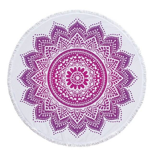 Indisk rund strandhandduk boho tofs mandala lotus blommig yoga gobeläng matta toalla vit svart filt och 150cm