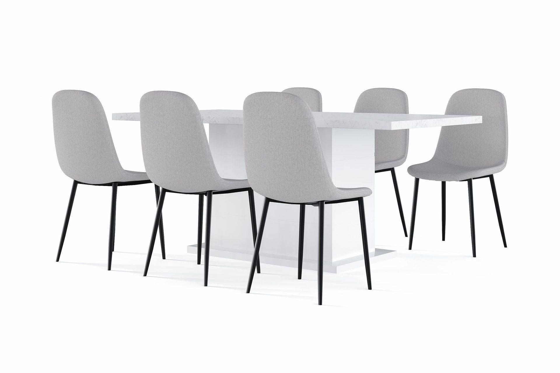 Concept 55 Ratliff Matbord 180 cm Förlängningsbart med illäggsskiva + 6 st Nibe stol grå med svarta ben Vit/Grå