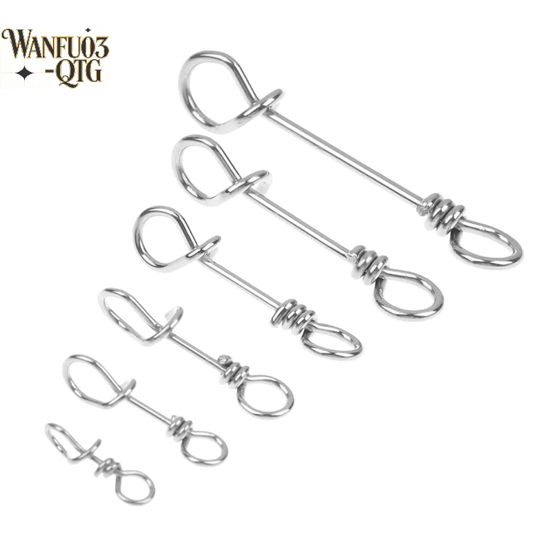 50Pcs Strengthen Stainless Steel Quick Lock Snap Spring Clamp Buckle Lure Drop Rigs Safety Connector Bait Hook For Fishing
