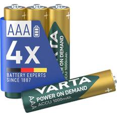 VARTA Batterien AAA, wiederaufladbar, 4 Stück, Power on Demand Recharge Accu, Akku, 1000 mAh Ni-MH, ohne Memory Effekt, vorgeladen, sofort einsatzbereit