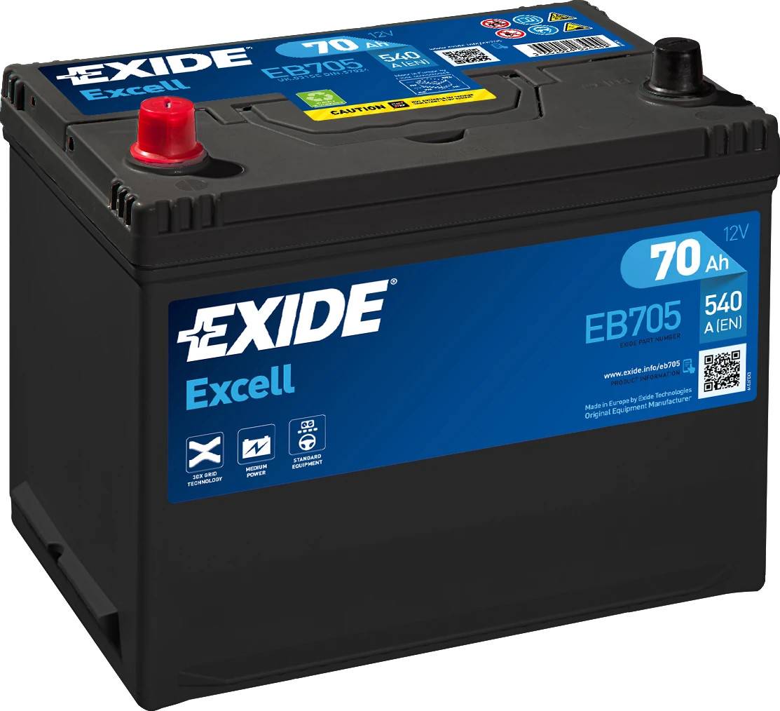 Startbatteri - Exide Excell EB705 - 12V (70ah / 540cca)