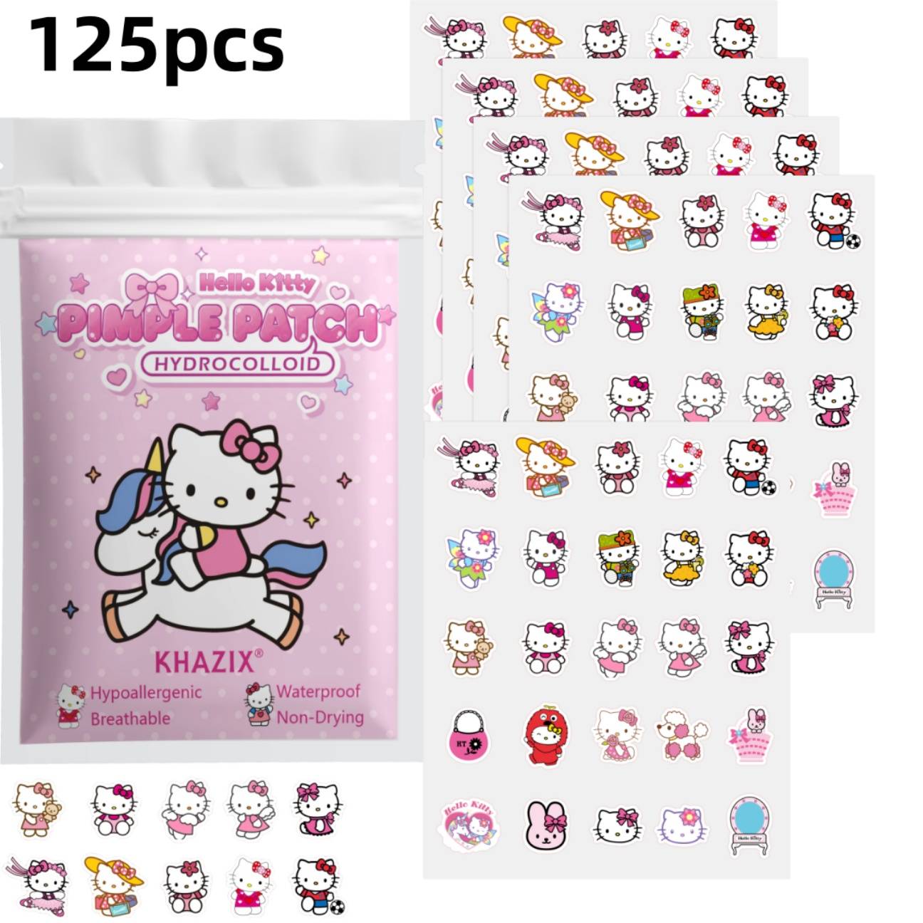 25pcs/125pcs Hello Kitty Pimple Patches Hydrocolloid Acne Spot Stickers, Cute Cartoon Blemish Cover Patches for Face, Waterproof