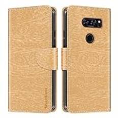 Träfiber textur läderplånbok flipfodral kompatibel med LG Signature Edition, korthållare och stöd inre mjukt TPU-fodral för LG V30+ JoJo L-02K (6 tum) guld