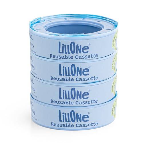 LillOne 4 Påfyllning med Återanvändbara påsar för blöjsoptunna kompatibel med Angelcare, Litter Locker, Playtex Genie, Munchkin - Påsar för blöjor