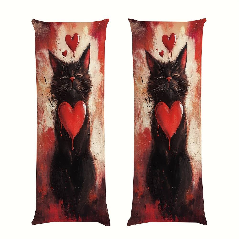 1pc Whimsical Black Cat Design Full Body Pillow with Zipper Headrest - Vibrant Red & White Artwork - 50*150 cm