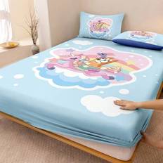 1pc Bluey Cartoon Print Fitted Sheet, Bedding, Double Bed Sheets Set, Home Decor, Mattress Protector, Bed Cover, Bed Sheets, Cozy Home Textile, Breath - Blue - Multi-size