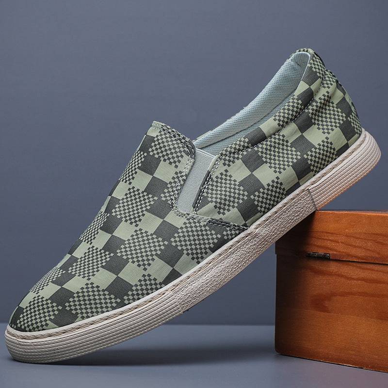 Men's Casual Checkered Canvas Board Shoes - Gray Green / 39