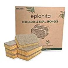 Eplanita Naturlig cellulosasvamp och sisalsvamp (förpackning med 6) ekologisk rengöringssvamp, kökssvamp, disksvamp, biologiskt nedbrytbar, miljövänlig, återanvändbar och hållbar