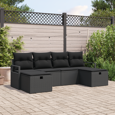 vidaXL 6 Delt Have Sofa Sæt med Hynder Sort Poly Rattan