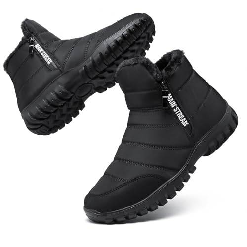 Bravover Winterstiefel Herren Schneestiefel Winterschuhe Warm Gefüttert Wanderschuhe Stiefeletten Rutschfest Reißverschluss Trekkingschuhe Stiefel Men Outdoor Wanderstiefel Leichte Boots Schwarz EU40