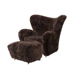 "Den Trætte Mand" Lænestol & Ottoman - Mørk eg/Espresso Sheepskin