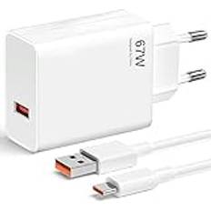 67W USB-laddare och USB-kabel för Xiaomi 11T 12 13T Redmi Note 13 12 Pro 11 5G, 6A 67W Turbo-laddare adapter och kabel USB till USB C 1M, typ C-kabel för Xiaomi Mi 11 Ultra POCO X6 X5 Pro F4 X4