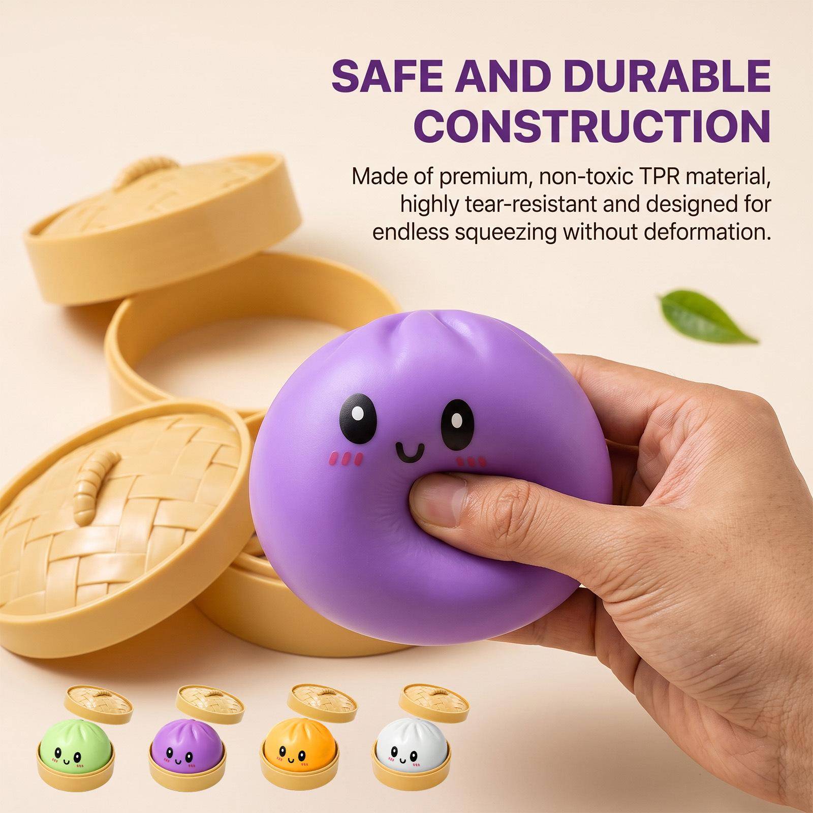 Cute Face Steamed Bun Squishy Fidget Toy, Slow Rebound Squeeze Stress Relief Ball, Portable Sensory Toy for Kids Adults Anxiety Relief Desk Gift