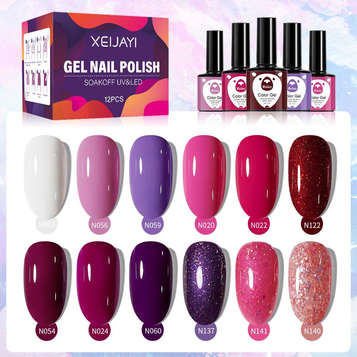 12 Färger Gel Nagellack Set Trendiga Nyanser UV Soak Off Nagellack Salong Startkit Mini Kollektion