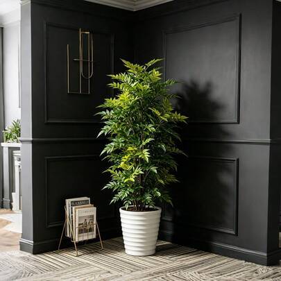 73-135 cm Stort Konstgjort Nandinaträd Konstgjorda Lackträd Realistiska Ficusväxter Plast Gröna Växter Tropiska Crotongrenar Falska Palmblad För Hem T (105 cm,135 cm,73 cm)
