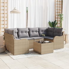 vidaXL 7-Personers Have Sofa Sæt med Puder - Beige Poly Rattan