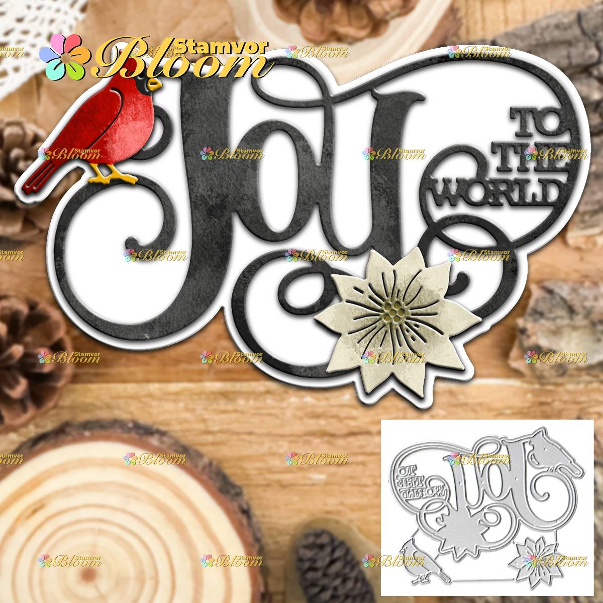Original Lovely Layers Christmas Flower and Bird Title JOY Metal Cutting Dies Reusable Die Cuts For Scrapbook Card Making DIY