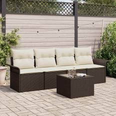 vidaXL Havesofa Sæt med pude 5 pcs Brun og Creme 55 x 55 x 37 cm