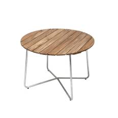 Grythyttan Stålmöbler - Bord 9A Ø100cm varmförzinkat stativ obehandlad teak - Matbord utomhus - Träfärgad - Metall/Trä