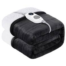 Varmrest värmefilt med automatisk avstängning 130 x 160 cm, 6 temperaturnivåer och 1 ~ 10 timmar automatisk avstängning timer överhettningsskydd, flanell sherpa elektrisk värmefilt värmefilt,