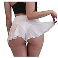 LOIJMK Hotpants dam sexiga volanger gym shorts lösa sportshorts enfärgade booty shorts hög midja damshorts eleganta sportshorts dam push up sweatshorts mode pole dansshorts, Vit, S