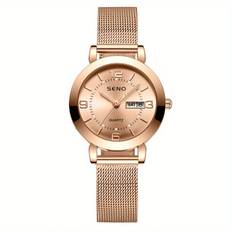 TEMU New Brand Women' Watches Non-mechanical Metal With Double Calendar Luminous Women's Watches