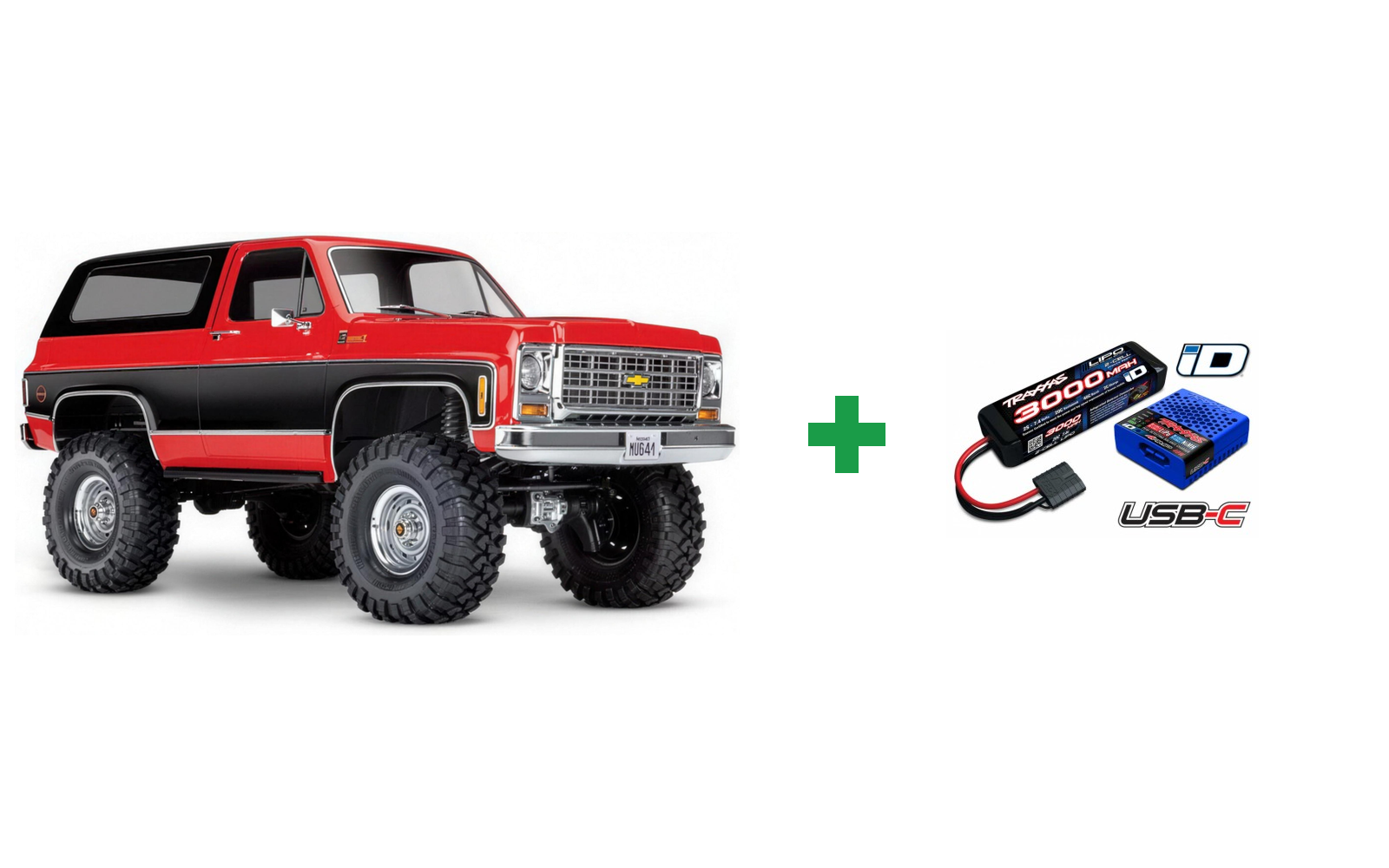 Traxxas 82276-4 TRX-4 Chevy Blazer 1979 1/10 RTR Clipless - Red / Kompletpakke med USB-lader og LiPo-batteri