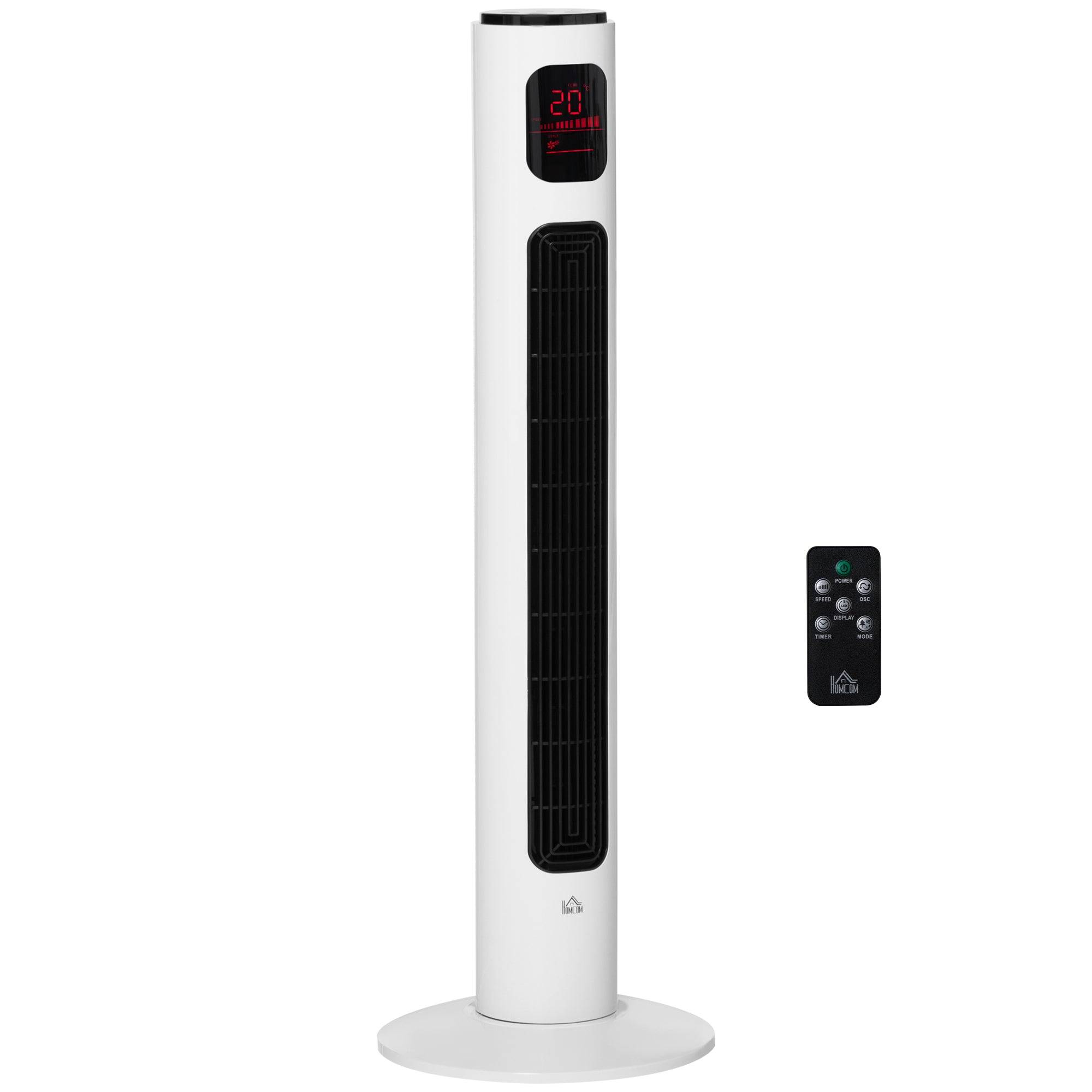 Tårnventilator med fjernbetjening, 96 cm søjleventilator, 45 W standerventilator med LED-display, 70Â° oscillation, 3 tilstande, timer, 3 hastigheder, hvid