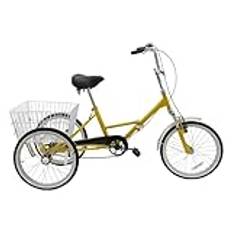 20 tums trehjuling cruiser cykel för resor shopping trehjuling cykel med korg tricycle cruise cyklar justerbart styre sadel höjd lämplig förare 155–170 cm, belastning upp till 265 (gul)