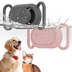 SkyArmor Vattentät silikonfodralhållare för Galaxy Smarttag2, 2-pack husdjur hund katthalsband, anti-förlust repbeständig hållare tillbehör skyddsfodral för Samsung Galaxy Smart tag2 (grå/rosa)