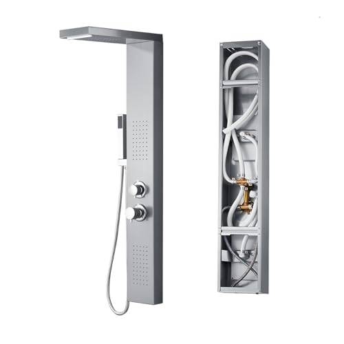YUENFONG Regnduschpanel i rostfritt stål – duschsystem med dusch och vattenfall – duschpelare silver