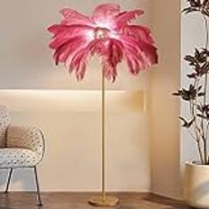 Fjäderlampa Fjädergolvlampa för vardagsrum, fluffiga strutsfjädrar, 63 tum höjd, 3 färgtemperaturer, ljusa LED-lampor, modern funky lång lampa stående ljus för sovrum, grön (svart L)