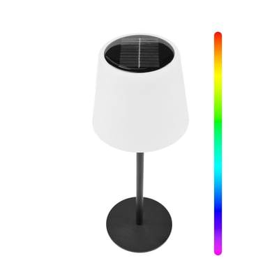Opladelig RGBW LED bordlampe, med solcelle, hvid, fjernbetjening, dæmpbar, RGB + varm hvid