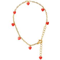 Love U Armbånd forgyldt - Rød - 14,5cm + 4cm