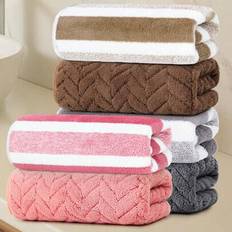 4-pack enfärgade handdukar med randigt mönster - Handduksset - Storlek 13,78x29,53 tum/35x75 cm - Korallfleecematerial Mjukt och hudvänligt, absorbera - Multifärgad (Multi-size)