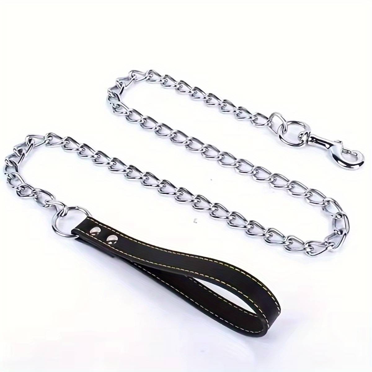 TEMU 1pc - 120cm Heavy-duty Chew-resistant Dog Enormous Chain With Leather Handle, Durable Metal , Without Battery