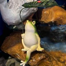 Söt grodafigur för trädgård, uteplats, balkong, damm, akvarium, mini-landskapsdekor – Suckulentplantering, älvträdgårdsdekorationstillbehör - Multifärgad (Groda med hink och paraply,Tittar upp på grodan som håller ett paraply)