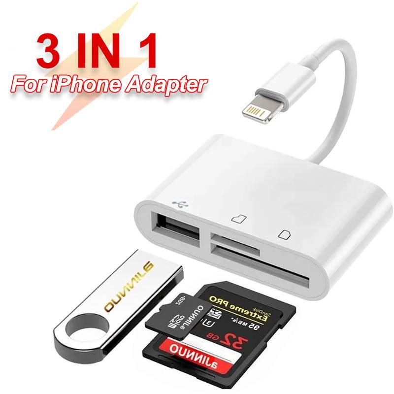 3 in 1 OTG  TF SD Card Reader Data Transmission Camera Reader Splitter Adapter for iPhone 15 14 13 12 11 XR Pro Max XR Android
