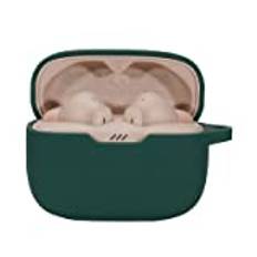 QINOUK Fodral för JBL Tune 230NC TWS, [stötsäker] premium mjukt silikon helkroppsskyddsfodral med D-formad klämma, kompatibel med JBL Tune 230NC TWS [Anti-fingeravtryck] – grön