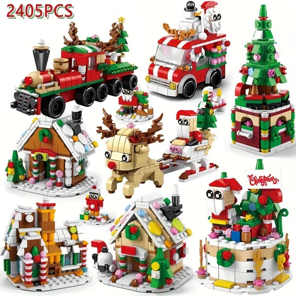 Advent Calendar Xmas Holiday Constructing Modules Set Christmas Play kits includes Santa Claus Train House Blocks Present for Kid Boy Girl cm
