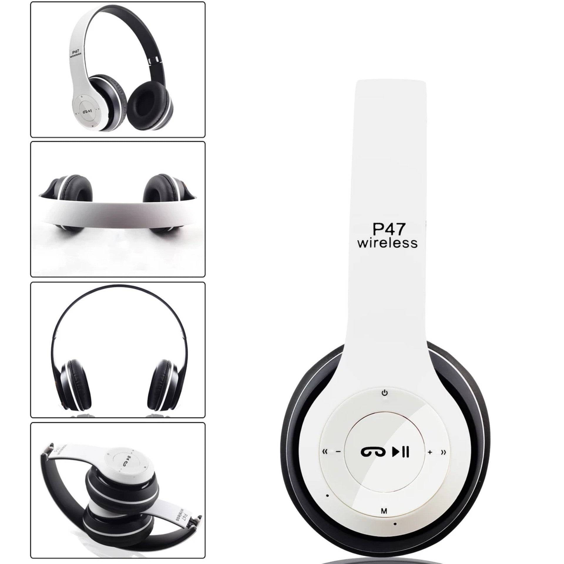 Head-mounted wireless bluetooth headset - White