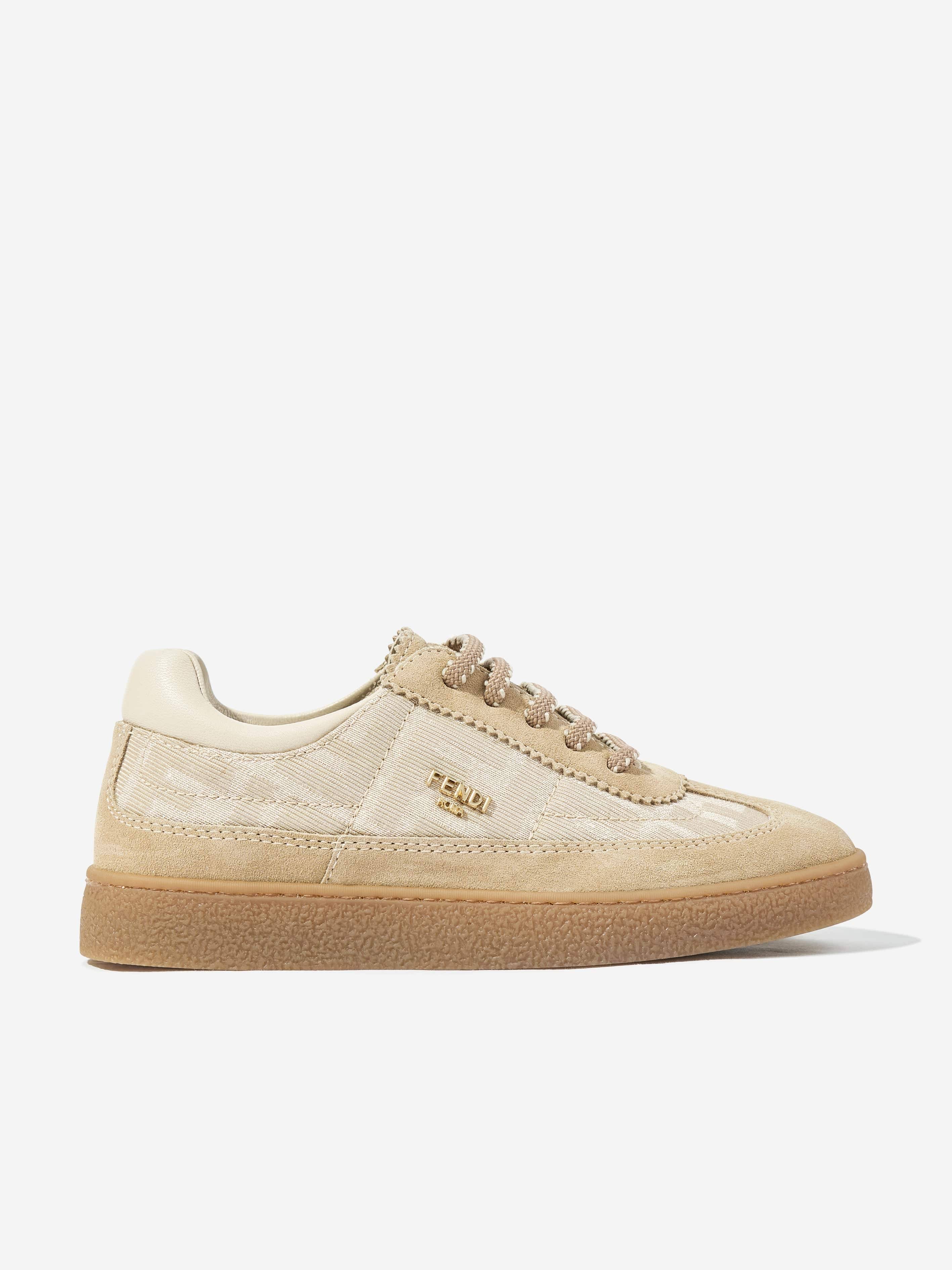 Fendi Kids Leather Logo Trainers in Beige - Beige / EU 34 UK 2