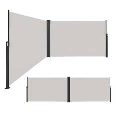 XINZI 180 x 600 cm, sidomarkis, utdragbar av aluminium, dubbelsidig väggmarkis, sidopersienn, markis med automatisk inkörningsfunktion, solskydd, insynsskydd för balkong, terrass, trädgård, ljusgrå