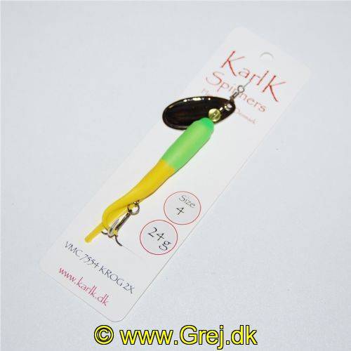 Karl K Spinners - Skjern Å - 24g - Str. 4 - Fluo. Grøn/Gul gummi og Sølv blad