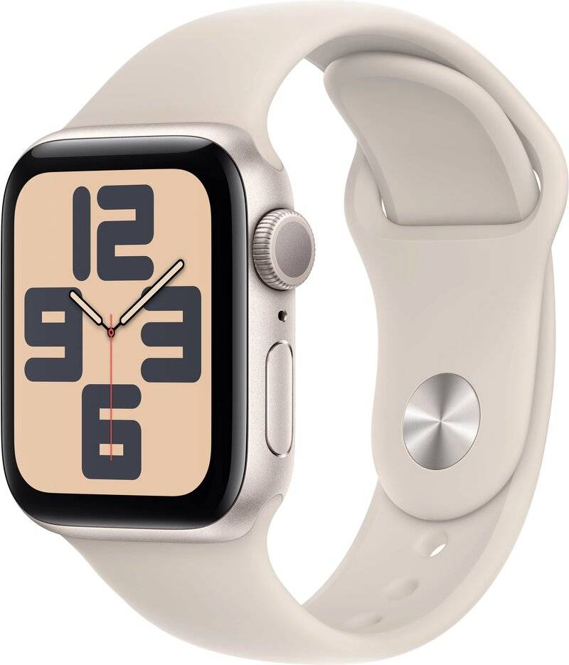 Begagnad Apple Watch SE 2023 GPS 40mm Stjärnglans Aluminiumboett med Stjärnglans Sport Band - S/M- Gradering A