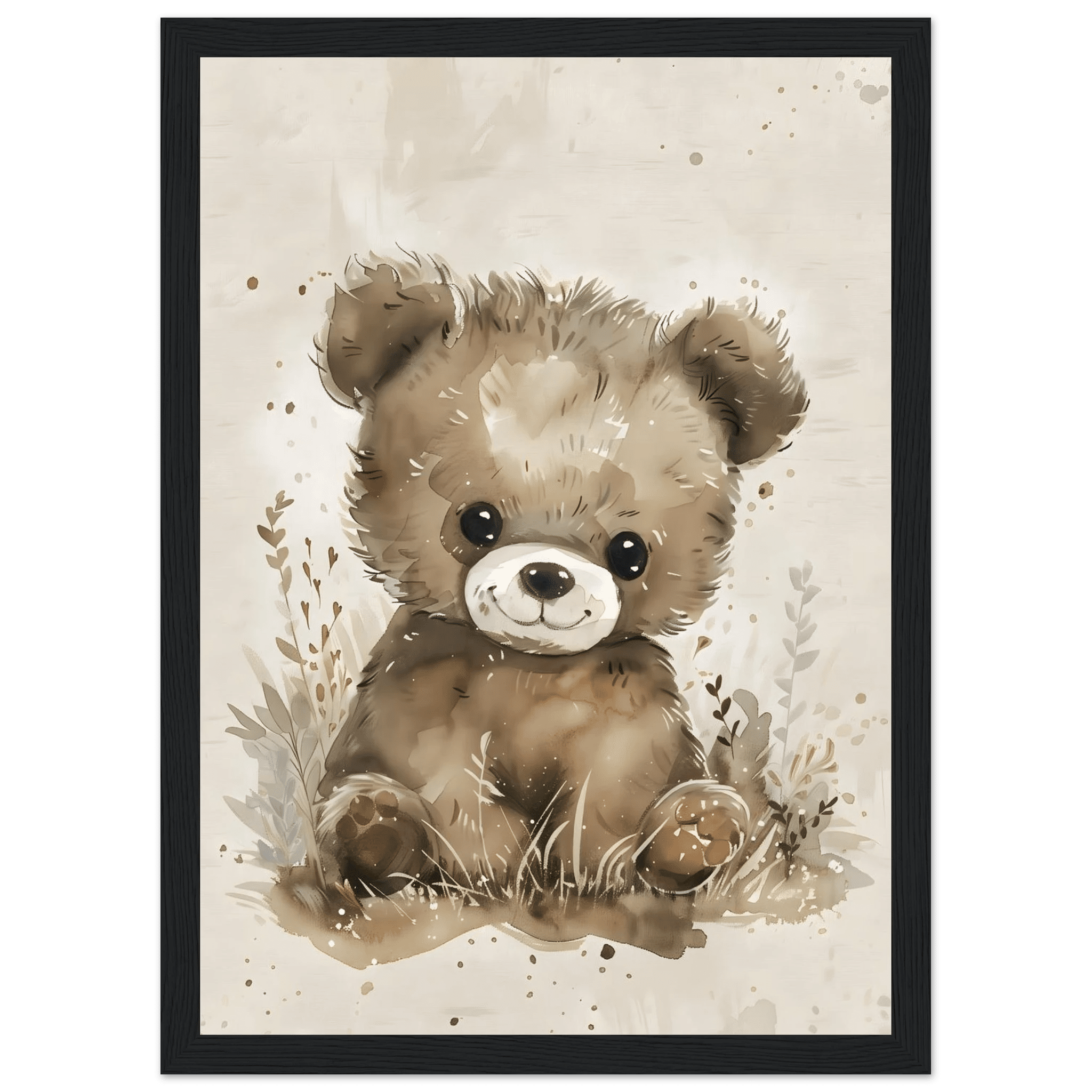 Björnposter-21x29.7 cm / 8x12" / Med ram / Svart