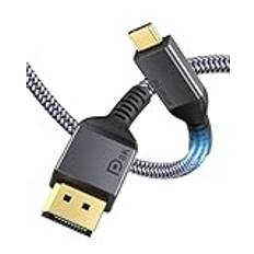 Maxonar USB C till DisplayPort-kabel 8K vid 60 Hz, 2 m (6,6 fot), 4K vid 60 Hz/144 Hz/120 Hz, 5K vid 60 Hz, 2K vid 240 Hz, Thunderbolt 3 till DisplayPort HBR3 typ C DP 1.4-adapter för Mac Studio,